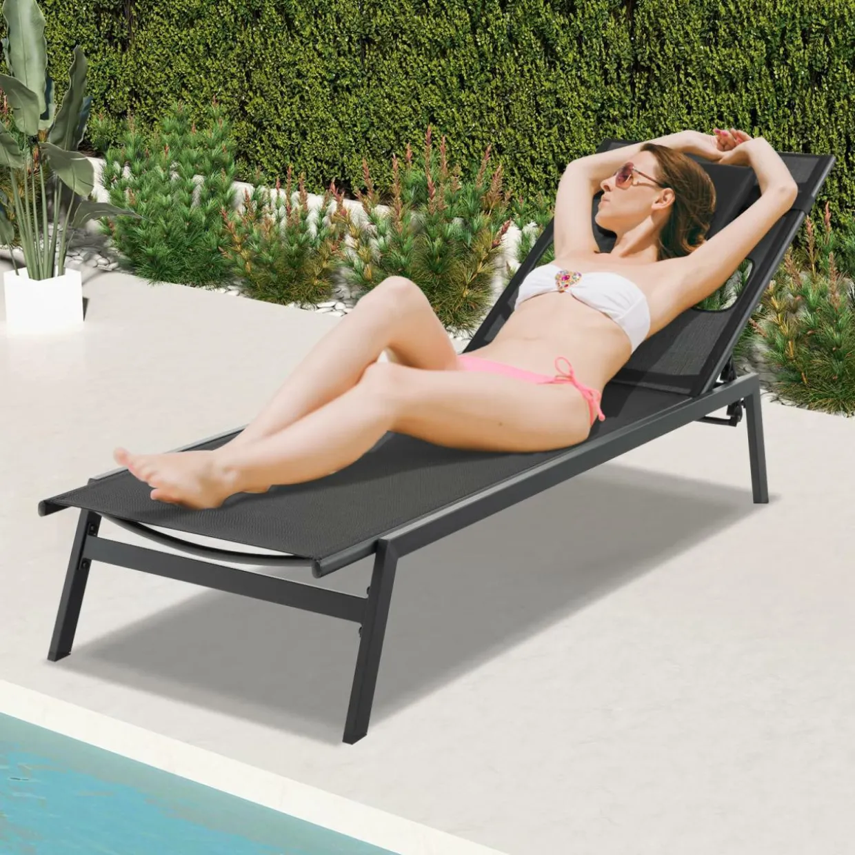 Tangkula Patio Tanning Lounge Chair with Face Hole and Side Holes