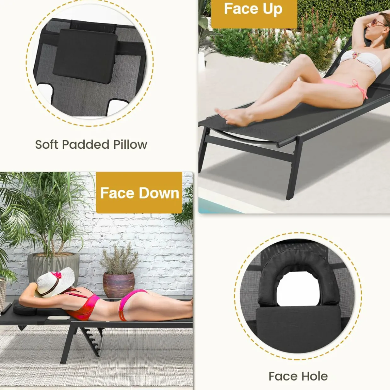 Tangkula Patio Tanning Lounge Chair with Face Hole and Side Holes