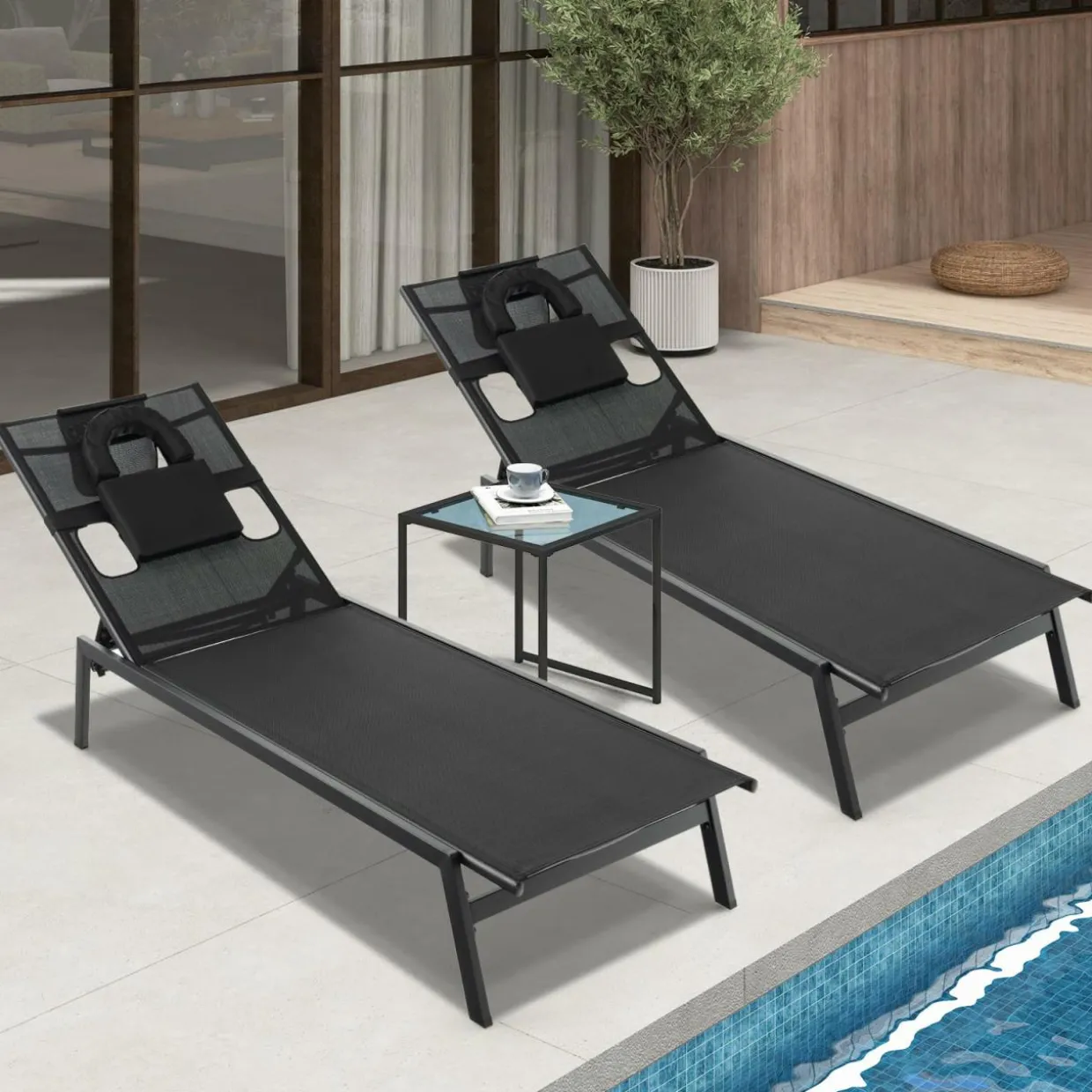 Tangkula Patio Tanning Lounge Chair with Face Hole and Side Holes