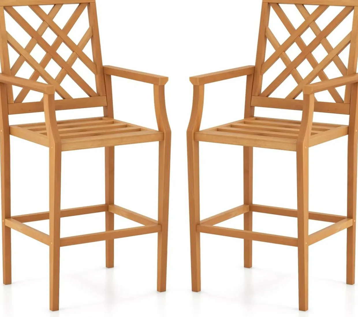 Tangkula Patio Teak Wood Bar Stool, Outdoor Counter Height Chair w/Ergonomic Backrest, Armrests & Footrest