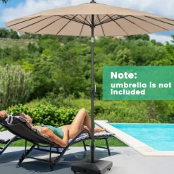Tangkula Patio Umbrella Base, Heavy-Duty 54 lbs Market Stand w/4 Universal Wheels, 2 Receivers, Square Pole Stand