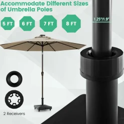 Tangkula Patio Umbrella Base, Heavy-Duty 54 lbs Market Stand w/4 Universal Wheels, 2 Receivers, Square Pole Stand