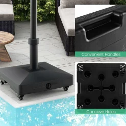 Tangkula Patio Umbrella Base, Heavy-Duty 54 lbs Market Stand w/4 Universal Wheels, 2 Receivers, Square Pole Stand