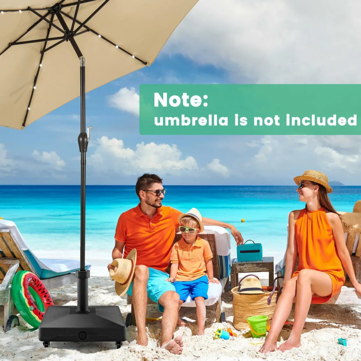 Tangkula Patio Umbrella Base, Heavy-Duty 54 lbs Market Stand w/4 Universal Wheels, 2 Receivers, Square Pole Stand