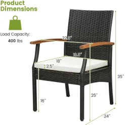 Tangkula Patio Wicker Chair Set of 2, Outdoor PE Rattan Chairs with Soft Zippered Cushion & Acacia Wood Armrests