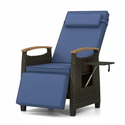 Tangkula Patio Wicker Recliner Chair, Rattan Lounge Chair w/Adjustable Backrest & Footrest