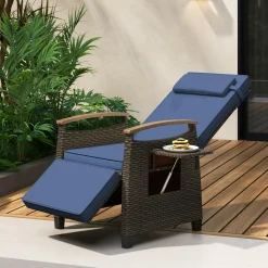 Tangkula Patio Wicker Recliner Chair, Rattan Lounge Chair w/Adjustable Backrest & Footrest
