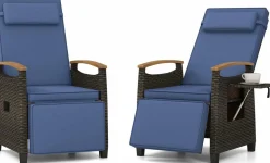 Tangkula Patio Wicker Recliner Chair, Rattan Lounge Chair w/Adjustable Backrest & Footrest