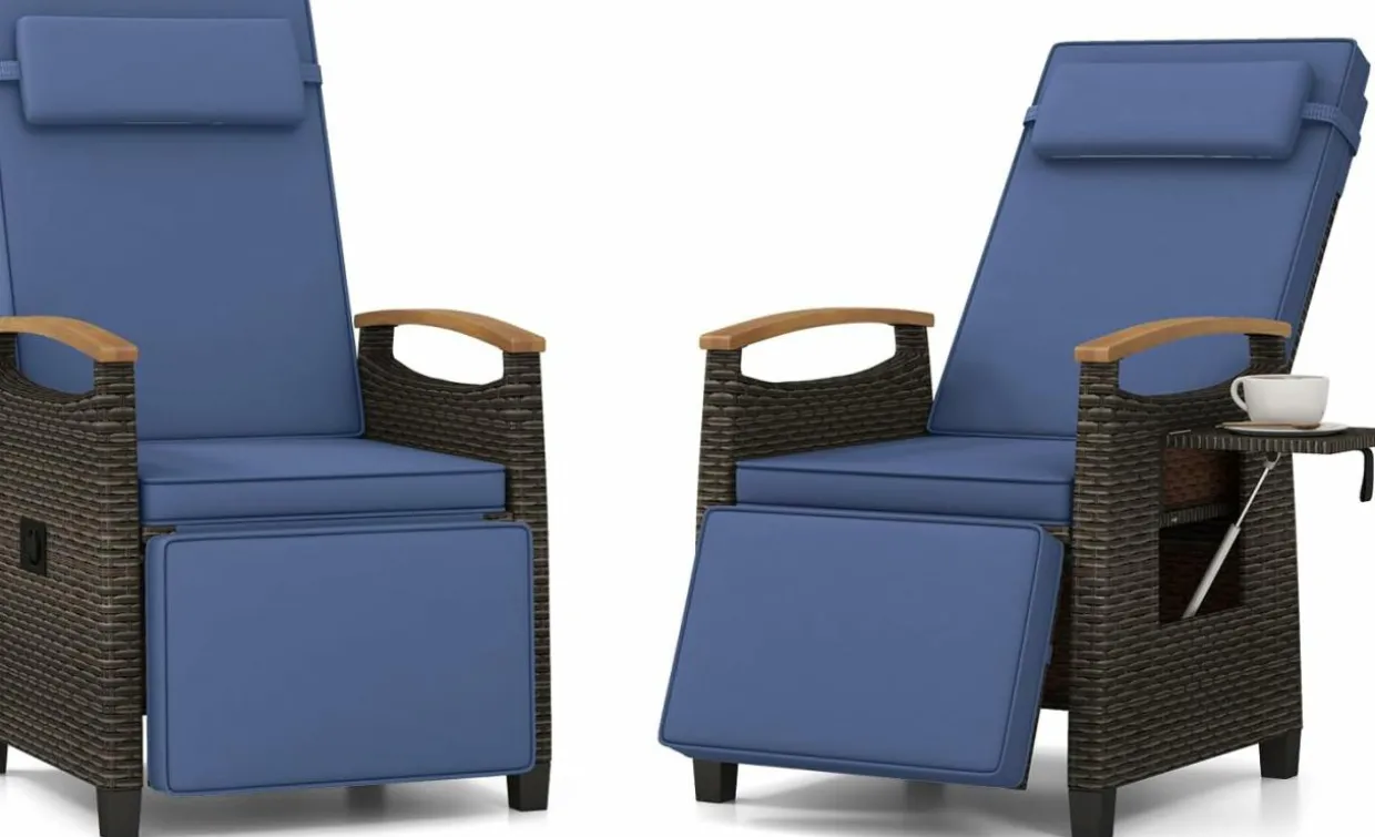 Tangkula Patio Wicker Recliner Chair, Rattan Lounge Chair w/Adjustable Backrest & Footrest