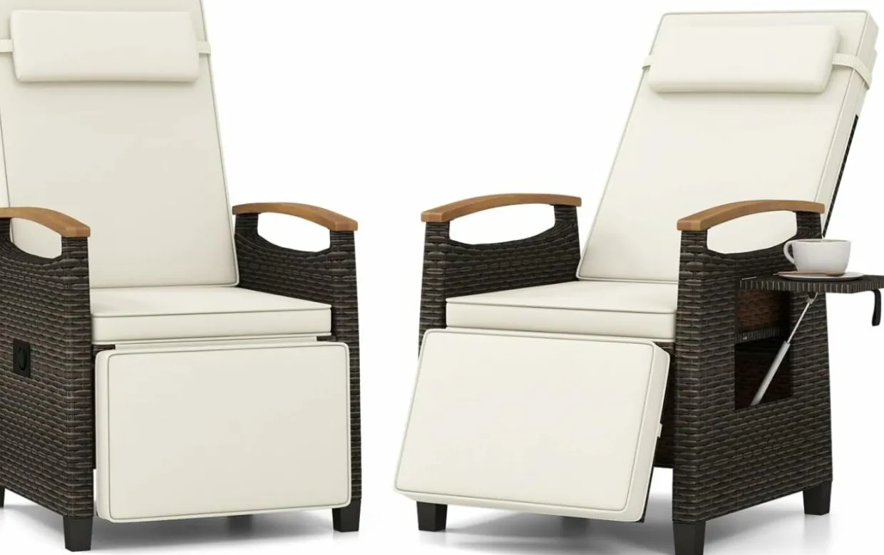 Tangkula Patio Wicker Recliner Chair, Rattan Lounge Chair w/Adjustable Backrest & Footrest