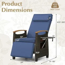 Tangkula Patio Wicker Recliner Chair, Rattan Lounge Chair w/Adjustable Backrest & Footrest