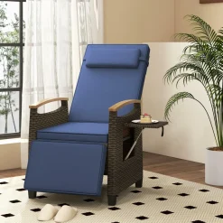 Tangkula Patio Wicker Recliner Chair, Rattan Lounge Chair w/Adjustable Backrest & Footrest