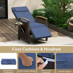 Tangkula Patio Wicker Recliner Chair, Rattan Lounge Chair w/Adjustable Backrest & Footrest