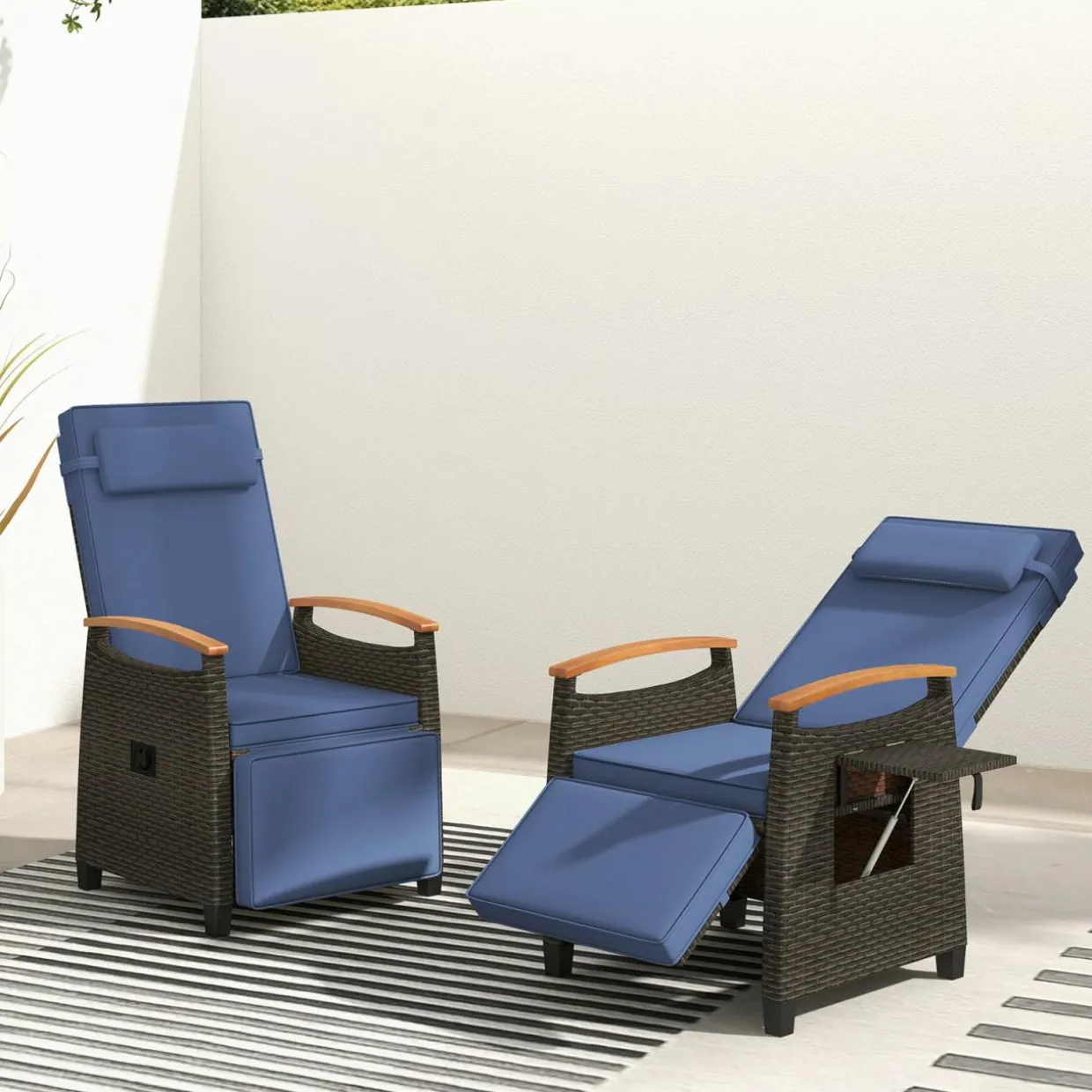 Tangkula Patio Wicker Recliner Chair, Rattan Lounge Chair w/Adjustable Backrest & Footrest