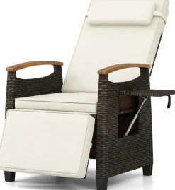 Tangkula Patio Wicker Recliner Chair, Rattan Lounge Chair w/Adjustable Backrest & Footrest