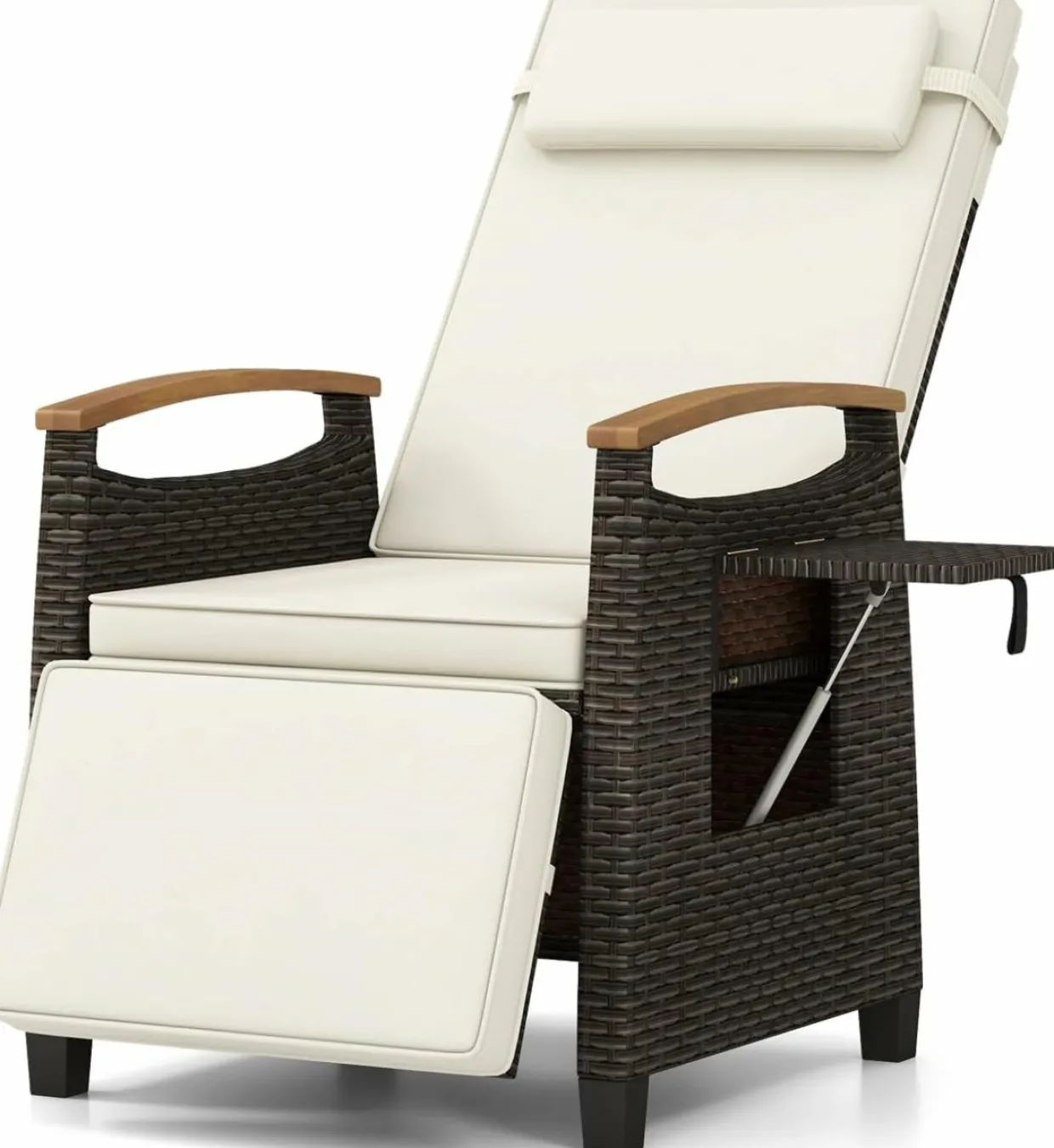 Tangkula Patio Wicker Recliner Chair, Rattan Lounge Chair w/Adjustable Backrest & Footrest