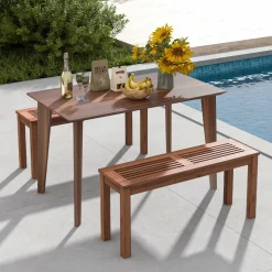 Tangkula Patio Wood Bench, 2-Person Solid Wood Bench with Slatted Seat