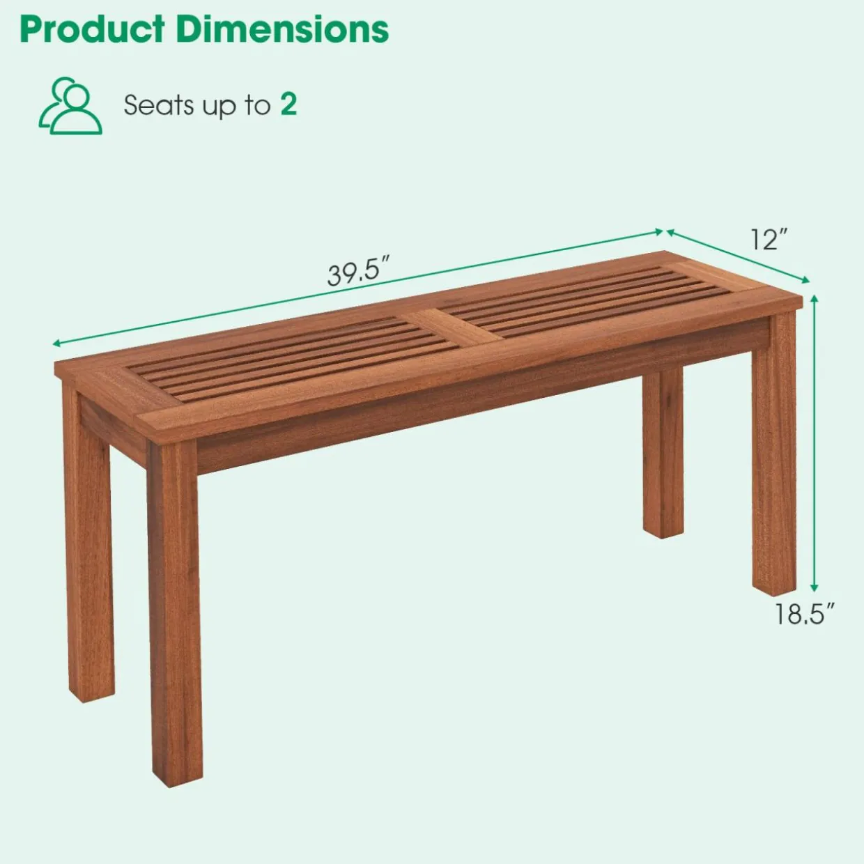 Tangkula Patio Wood Bench, 2-Person Solid Wood Bench with Slatted Seat