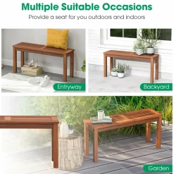 Tangkula Patio Wood Bench, 2-Person Solid Wood Bench with Slatted Seat