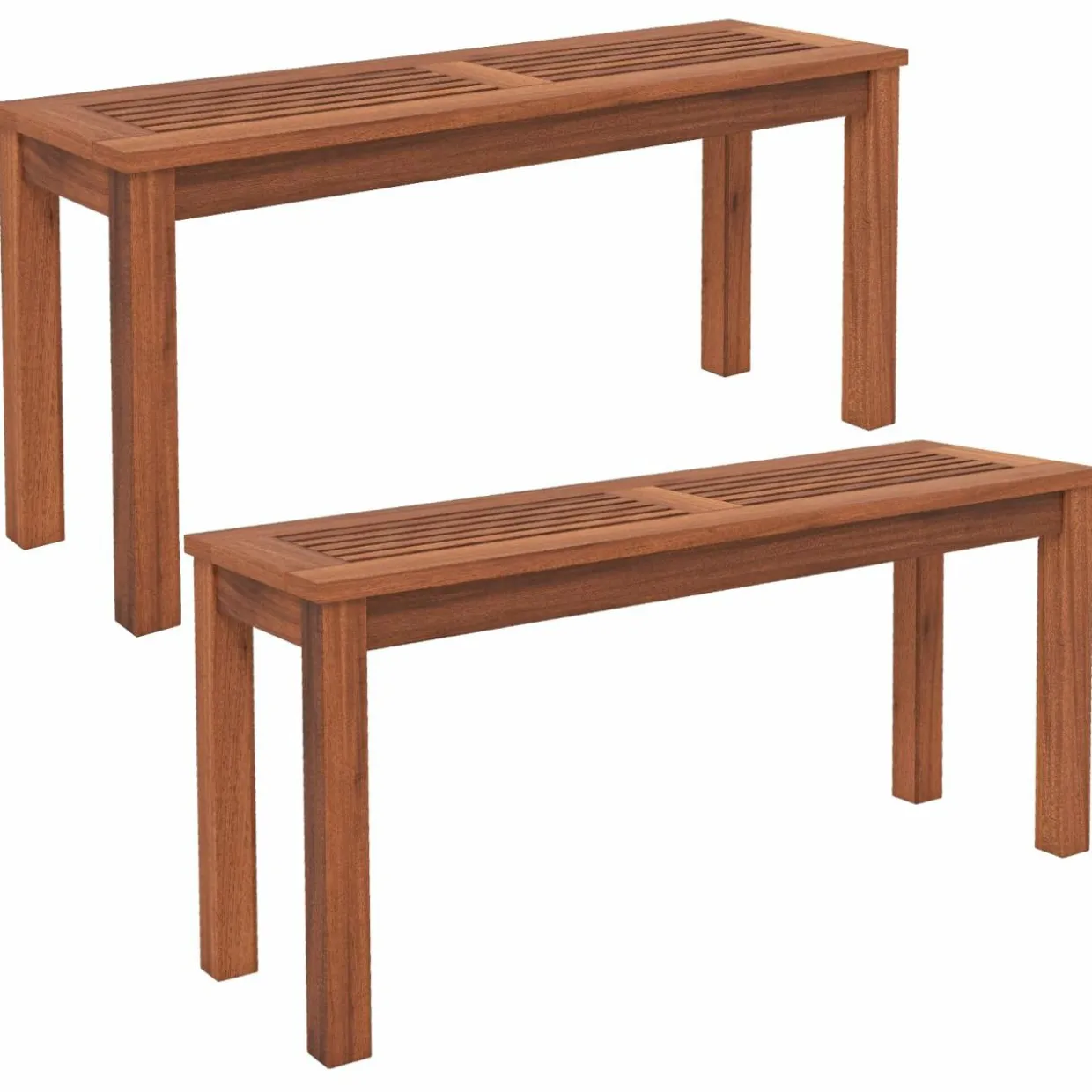 Tangkula Patio Wood Bench, 2-Person Solid Wood Bench with Slatted Seat