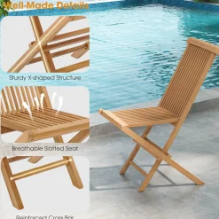 Tangkula Patio Wood Bistro Set, Teak Wood Folding Chair & Square Table Set with Slatted Seat & Tabletop