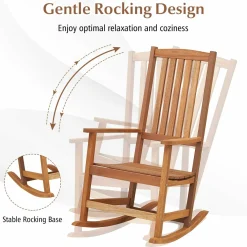 Tangkula Patio Wood Bistro Set, Outdoor 2pcs Rocking Chair & Folding Square Table Set with Slatted Seat & Tabletop