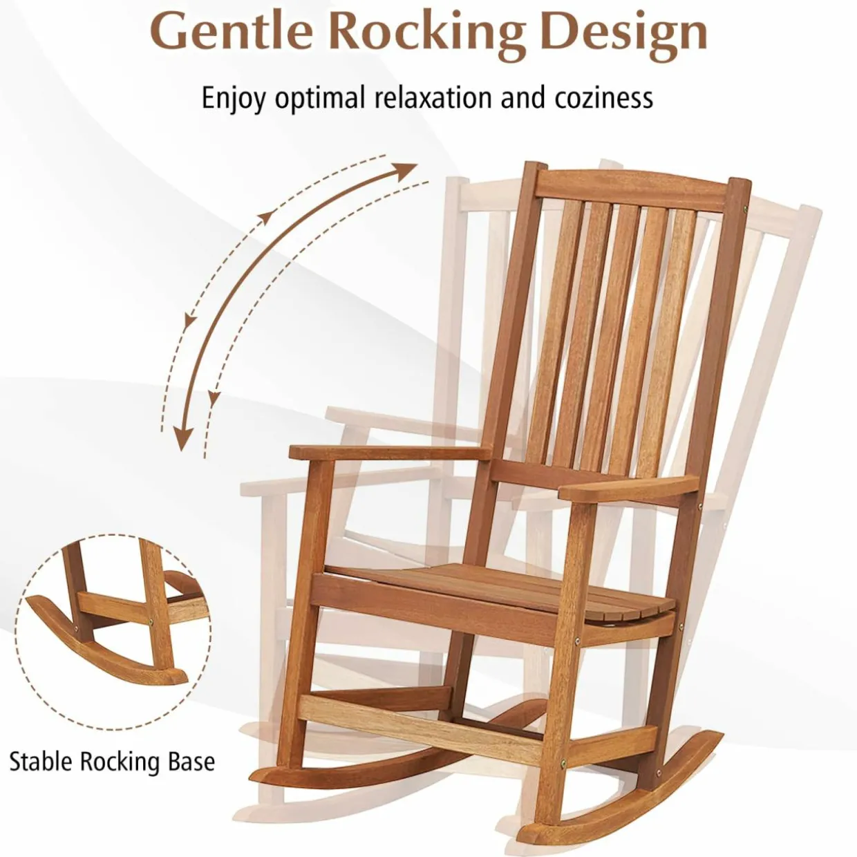 Tangkula Patio Wood Bistro Set, Outdoor 2pcs Rocking Chair & Folding Square Table Set with Slatted Seat & Tabletop