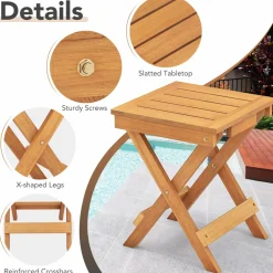Tangkula Patio Wood Bistro Set, Outdoor 2pcs Rocking Chair & Folding Square Table Set with Slatted Seat & Tabletop