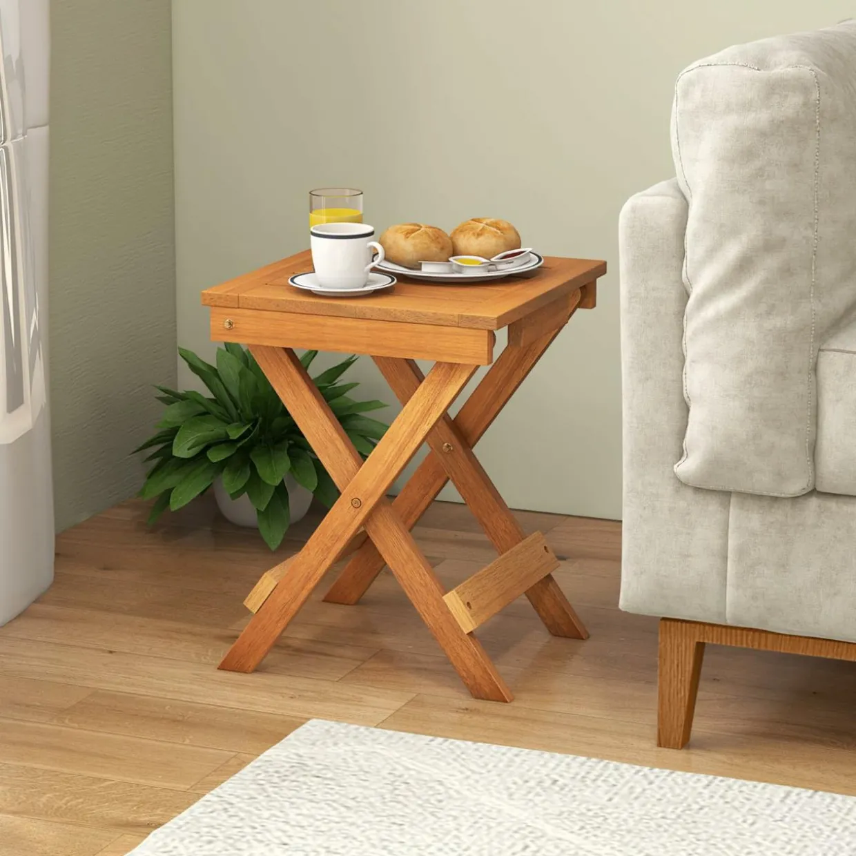 Tangkula Patio Wood Bistro Set, Outdoor 2pcs Rocking Chair & Folding Square Table Set with Slatted Seat & Tabletop