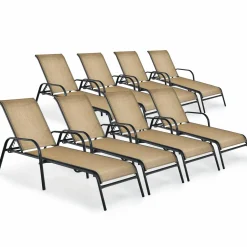 Tangkula Patiojoy Outdoor Lounge Chair with Breathable Fabric & Steel Frame