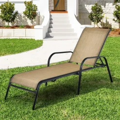 Tangkula Patiojoy Outdoor Lounge Chair with Breathable Fabric & Steel Frame