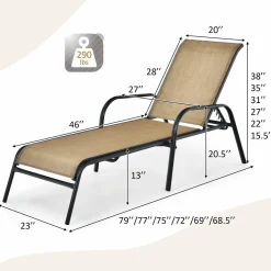 Tangkula Patiojoy Outdoor Lounge Chair with Breathable Fabric & Steel Frame