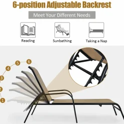 Tangkula Patiojoy Outdoor Lounge Chair with Breathable Fabric & Steel Frame