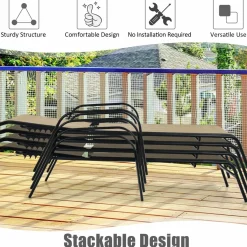 Tangkula Patiojoy Outdoor Lounge Chair with Breathable Fabric & Steel Frame
