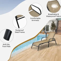 Tangkula Patiojoy Outdoor Lounge Chair with Breathable Fabric & Steel Frame