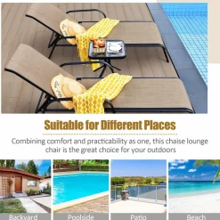 Tangkula Patiojoy Outdoor Lounge Chair with Breathable Fabric & Steel Frame