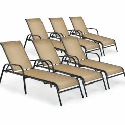 Tangkula Patiojoy Outdoor Lounge Chair with Breathable Fabric & Steel Frame
