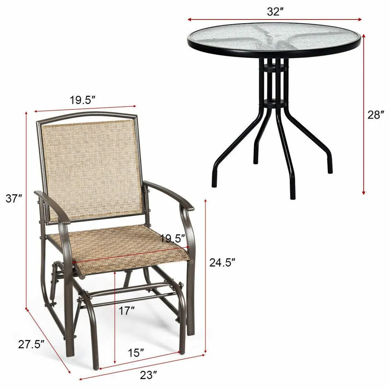 Tangkula 3PCS Bistro Set, Patio Bistro Furniture Set
