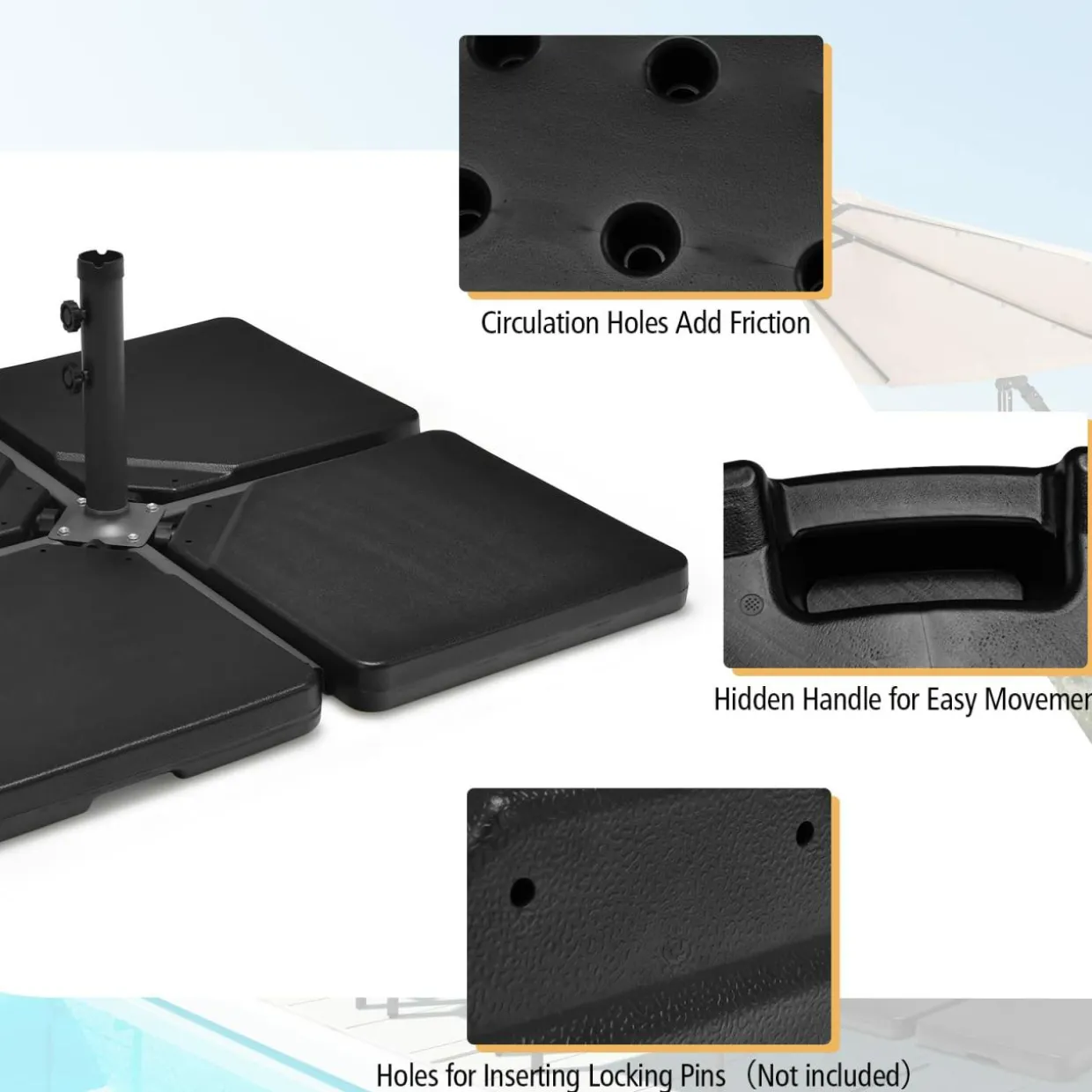 Tangkula 4Pcs 13L 220 lbs Cantilever Offset Patio Umbrella Base