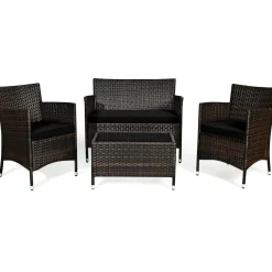 Tangkula 4-PCS or 8-PCS Patio Rattan Conversation Set, Outdoor Wicker Furniture Set with Tempered Glass Coffee Table &Thick Cushion