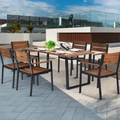 Tangkula 7PCS Outdoor Dining Set, Patio Dining Furniture Set with Sturdy Steel Frame