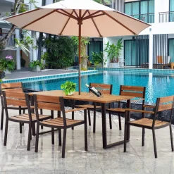 Tangkula 7PCS Outdoor Dining Set, Patio Dining Furniture Set with Sturdy Steel Frame