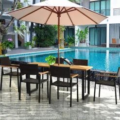 Tangkula 7PCS Outdoor Dining Set, Patio Dining Furniture Set w/Large Rectangle Acacia Wood Table Top