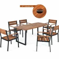 Tangkula 7PCS Outdoor Dining Set, Patio Dining Furniture Set with Sturdy Steel Frame