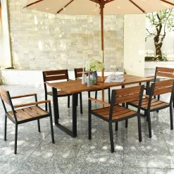 Tangkula 7PCS Outdoor Dining Set, Patio Dining Furniture Set with Sturdy Steel Frame