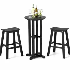 Tangkula 3PCS Outdoor HDPE Bar Table & Chair Set for 2