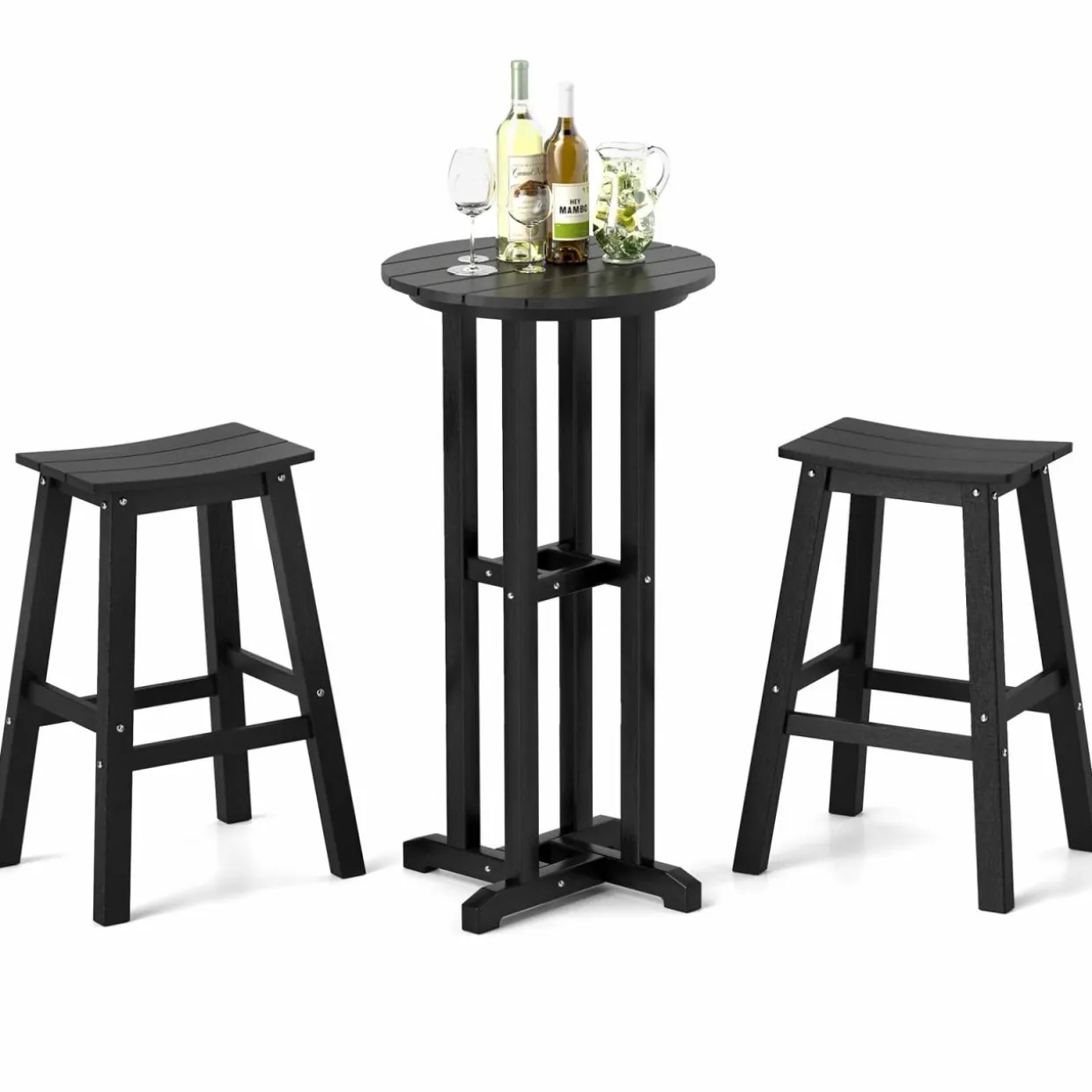 Tangkula 3PCS Outdoor HDPE Bar Table & Chair Set for 2