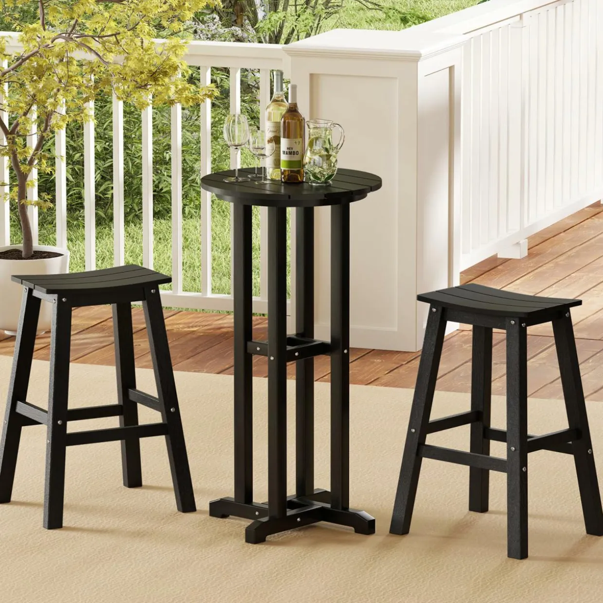 Tangkula 3PCS Outdoor HDPE Bar Table & Chair Set for 2