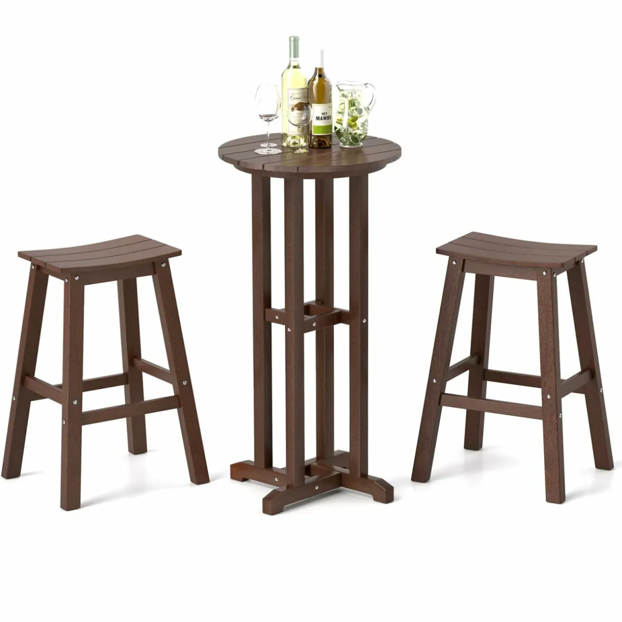 Tangkula 3PCS Outdoor HDPE Bar Table & Chair Set for 2