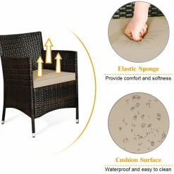 Tangkula 4-PCS Patio Rattan Conversation Set, Outdoor Wicker Furniture Set with Tempered Glass Coffee Table &Thick Cushion